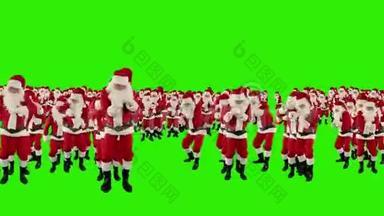 圣诞老人人群舞蹈，圣诞派对地球形状，绿色屏幕，股票镜头